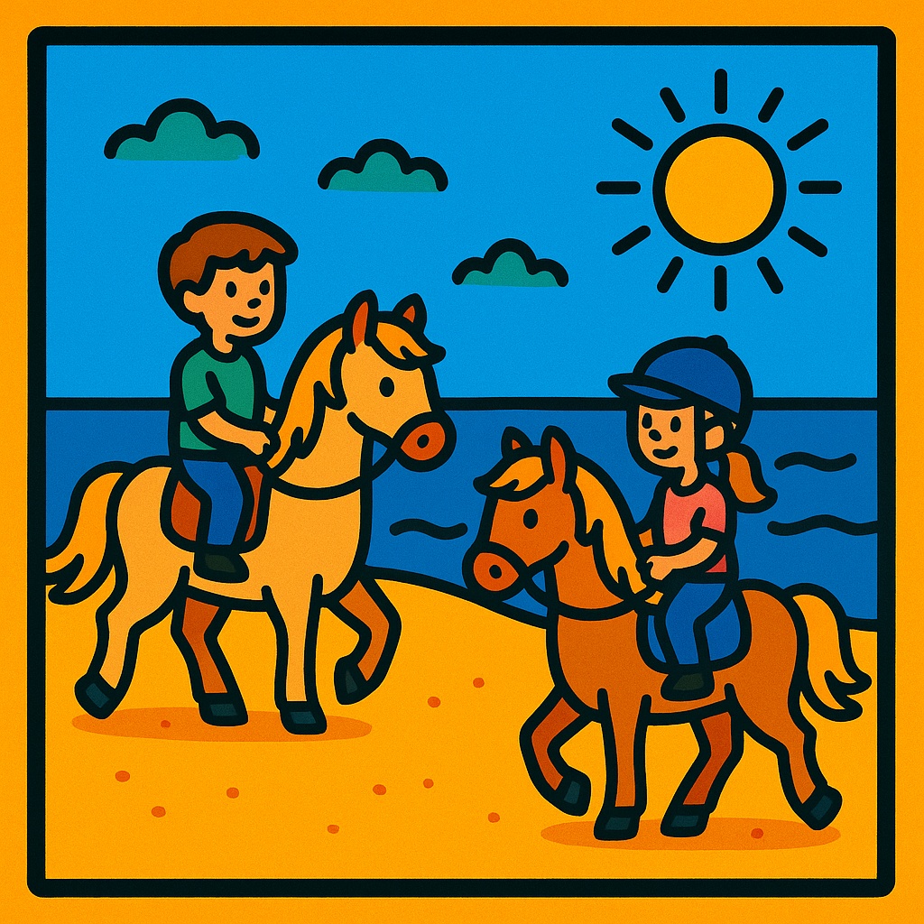 disegno di Bambini a Cavallo al Mare a colori