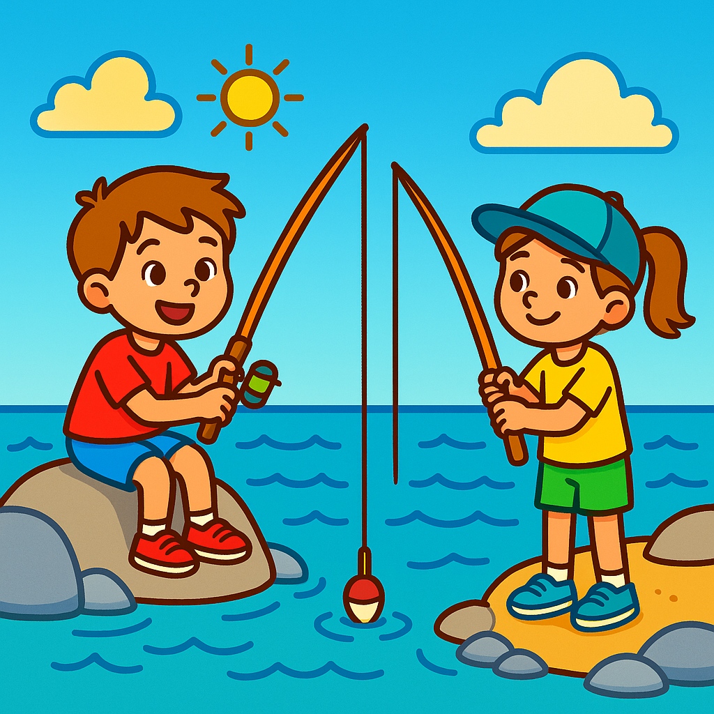 disegno di Bambini con Canna da Pesca a colori