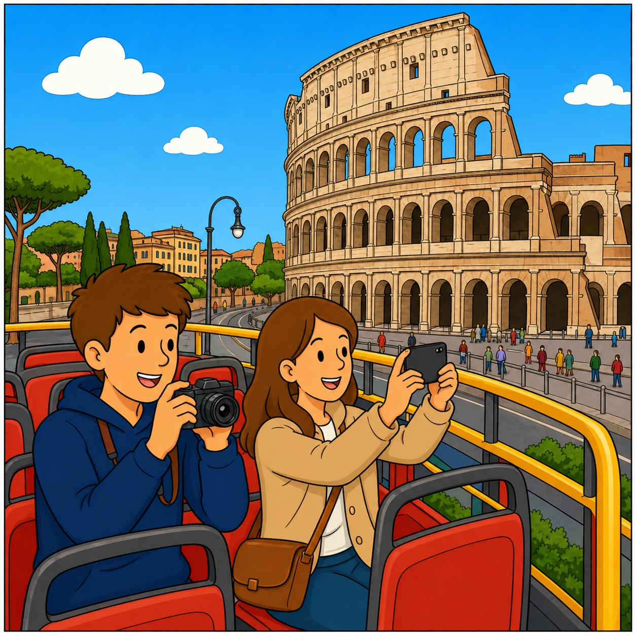disegno di Gita in Bus al Colosseo  a colori