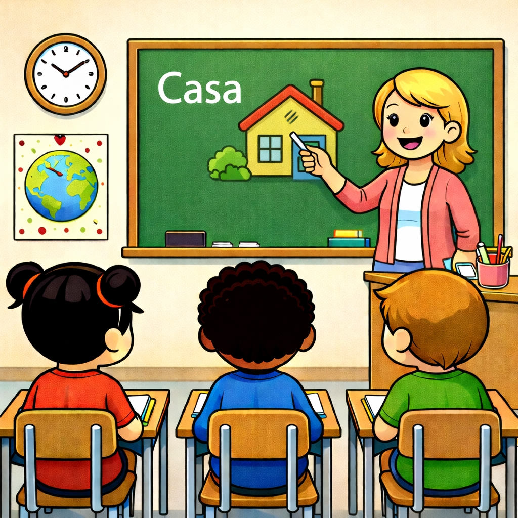 disegno di Insegnante ed Alunni in Classe a colori