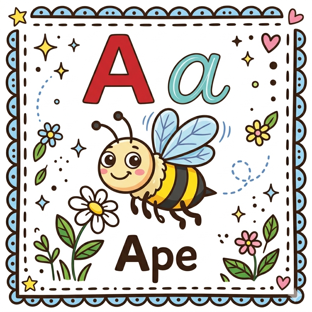 disegno di Lettera A di Ape Alfabeto Illustrato  a colori