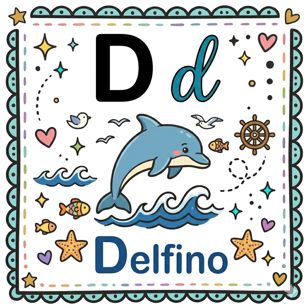 disegno di Lettera D di Delfino Alfabeto Illustrato  a colori