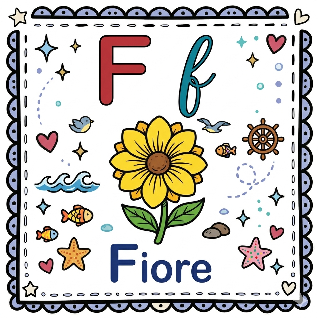disegno di Lettera F di Fiore Alfabeto Illustrato  a colori