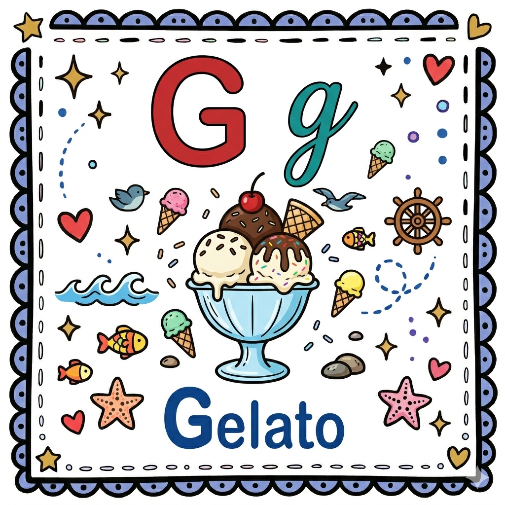disegno di Lettera G di Gelato Alfabeto Illustrato  a colori