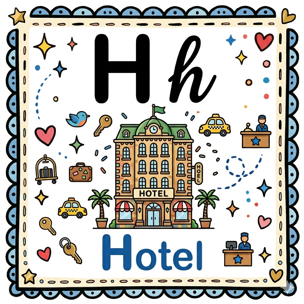 disegno di Lettera H di Hotel Alfabeto Illustrato  a colori