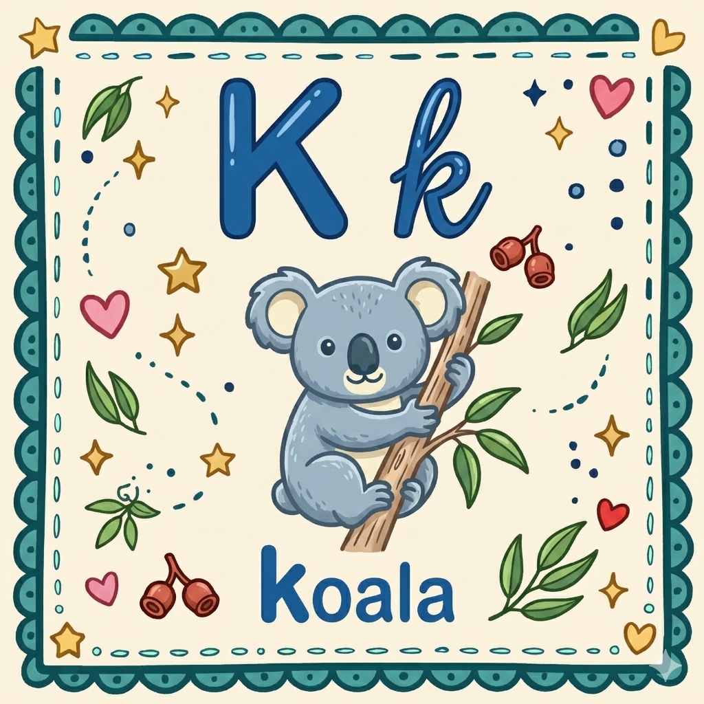disegno di Lettera K di Koala Alfabeto Illustrato  a colori