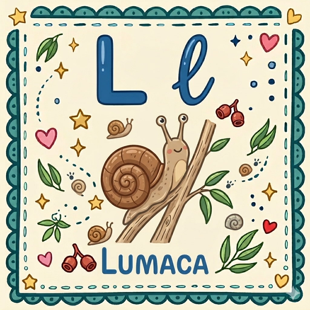 disegno di Lettera L di Lumaca Alfabeto Illustrato  a colori