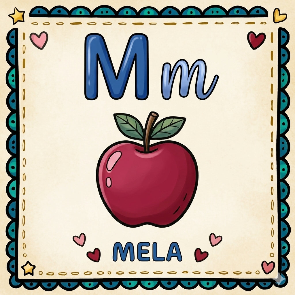 disegno di Lettera M di Mela Alfabeto Illustrato  a colori