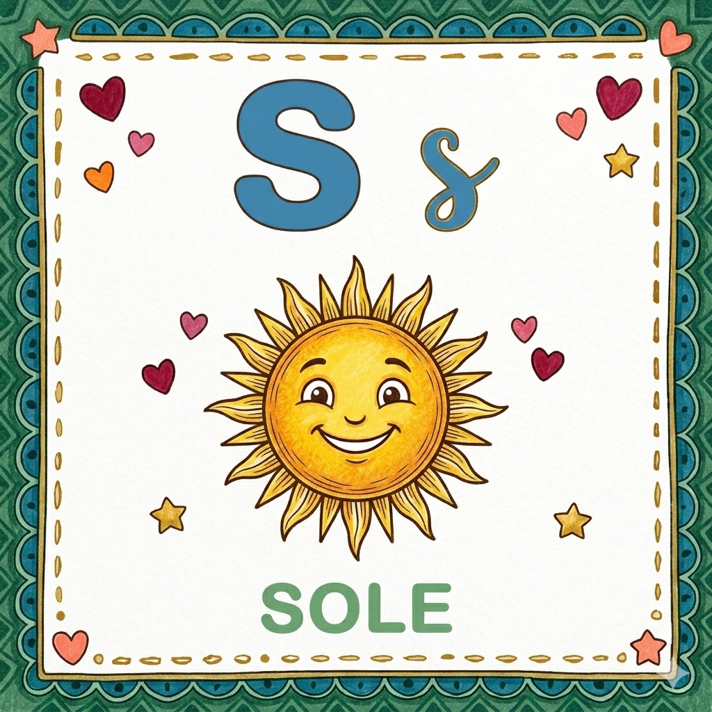 disegno di Lettera S di Sole Alfabeto Illustrato  a colori