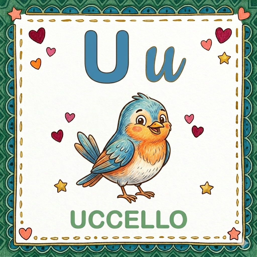 disegno di Lettera U di Uccello Alfabeto Illustrato  a colori