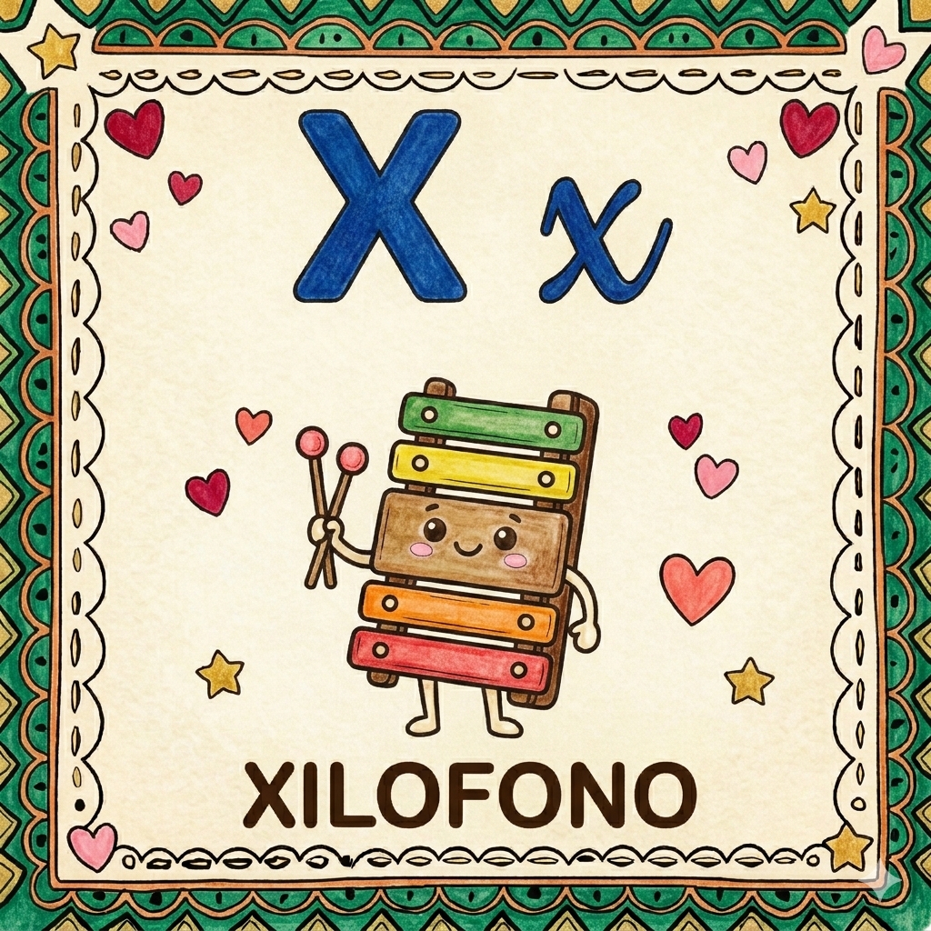disegno di Lettera X di Xilofono Alfabeto Illustrato  a colori