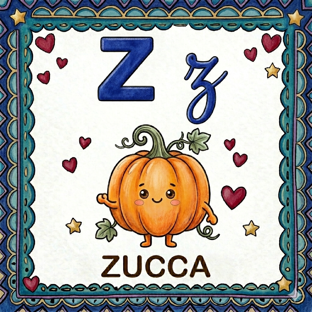 disegno di Lettera Z di Zucca Alfabeto Illustrato  a colori