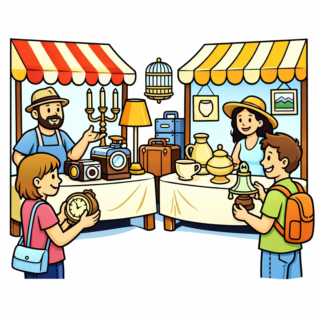 disegno di Mercatino di Antiquariato  a colori