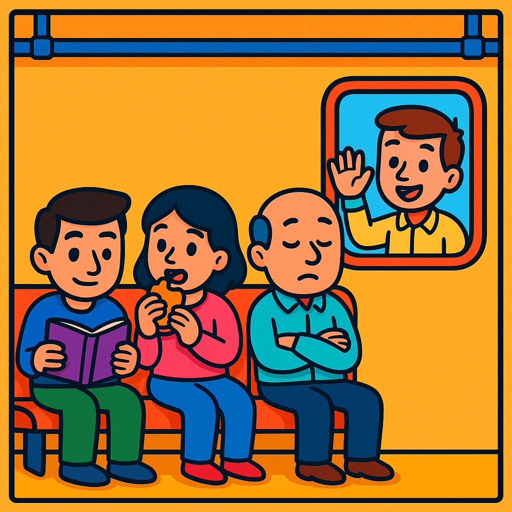 disegno di Seduti nel Vagone del Treno a colori