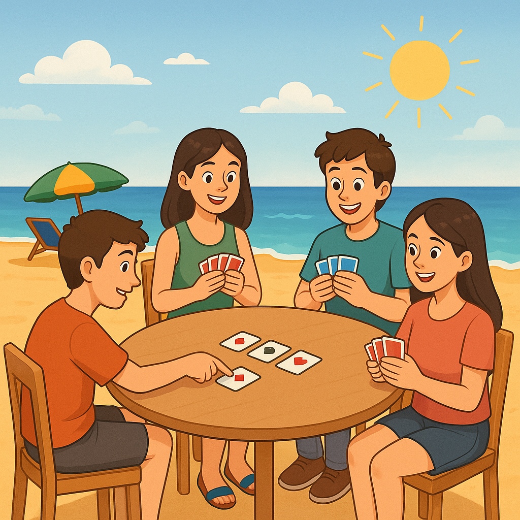 disegno di Giocare a Carte in Spiaggia  a colori