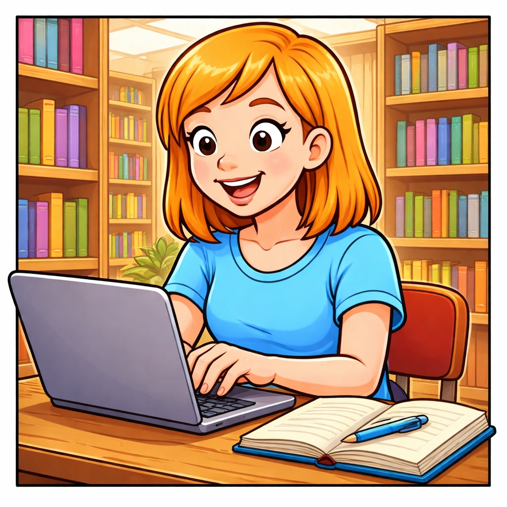 disegno di Ragazza in Biblioteca che Studia a colori