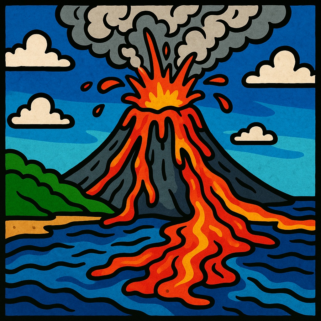 disegno di Vulcano in Eruzione con Lava  a colori