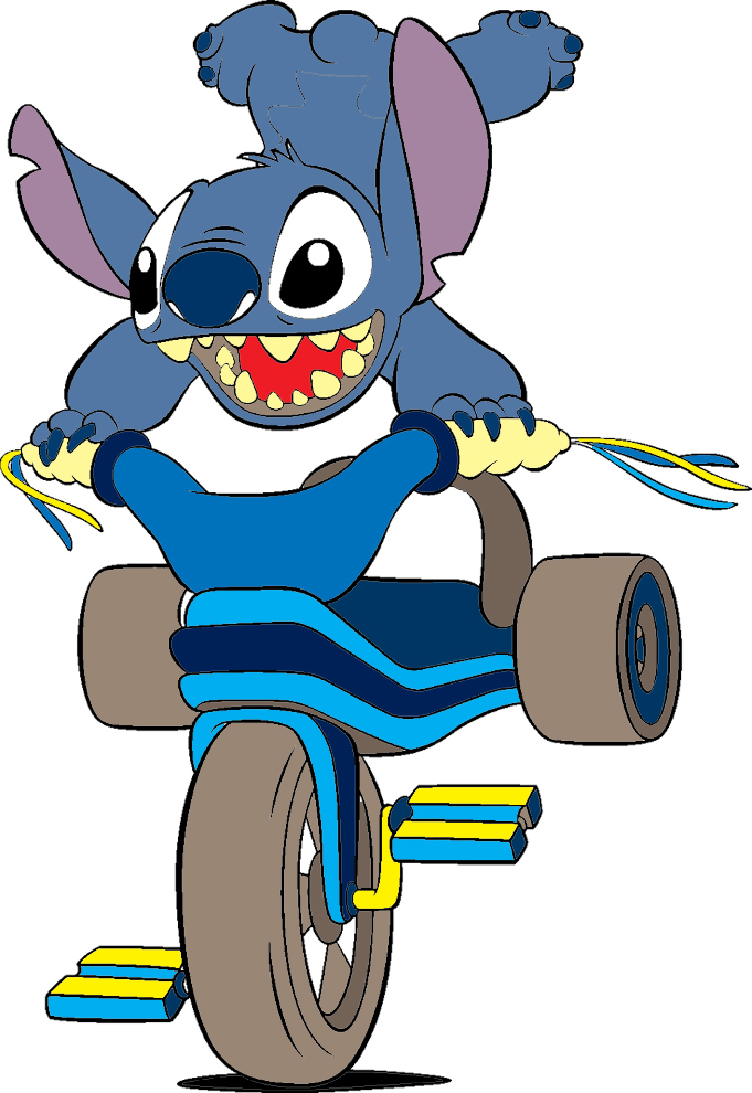 disegno di Stitch sulla Bici a colori