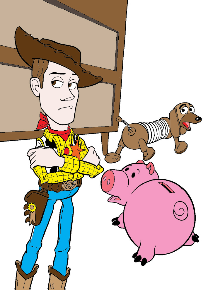 disegno di Woody Slinky e Hamm a colori