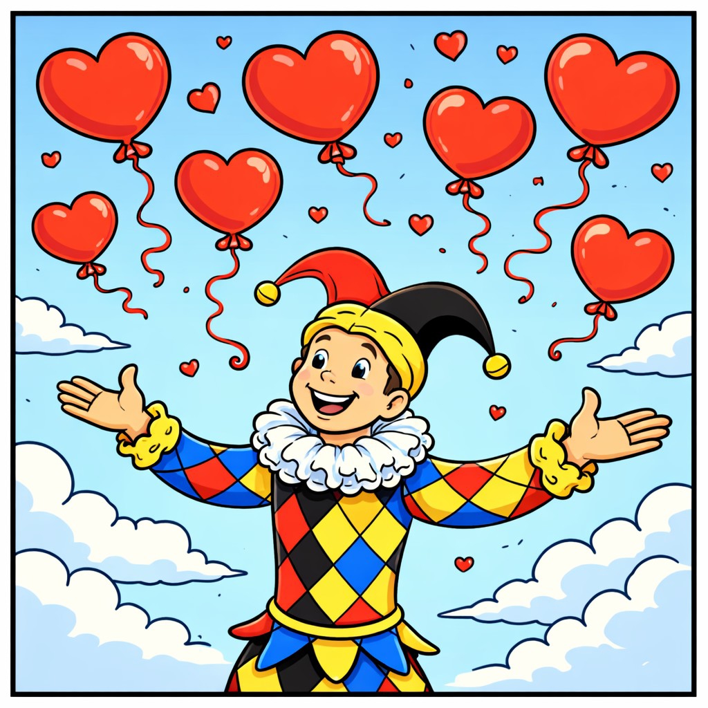 disegno di Allerchino e Palloncini a Forma di Cuore a colori