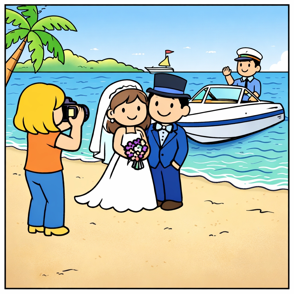 disegno di Foto degli Sposi con Motoscafo  a colori