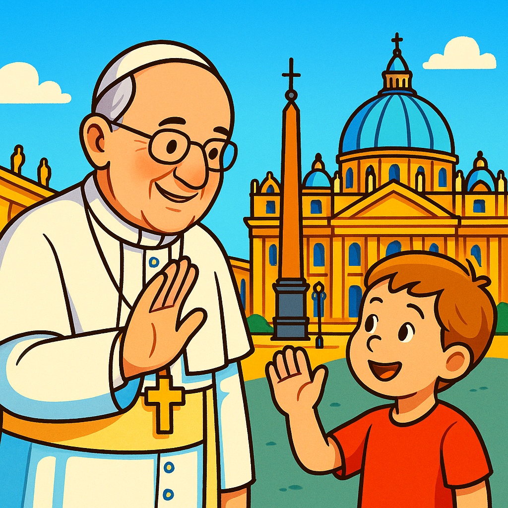 disegno di Papa Leone XIV che Saluta un Bambino a colori