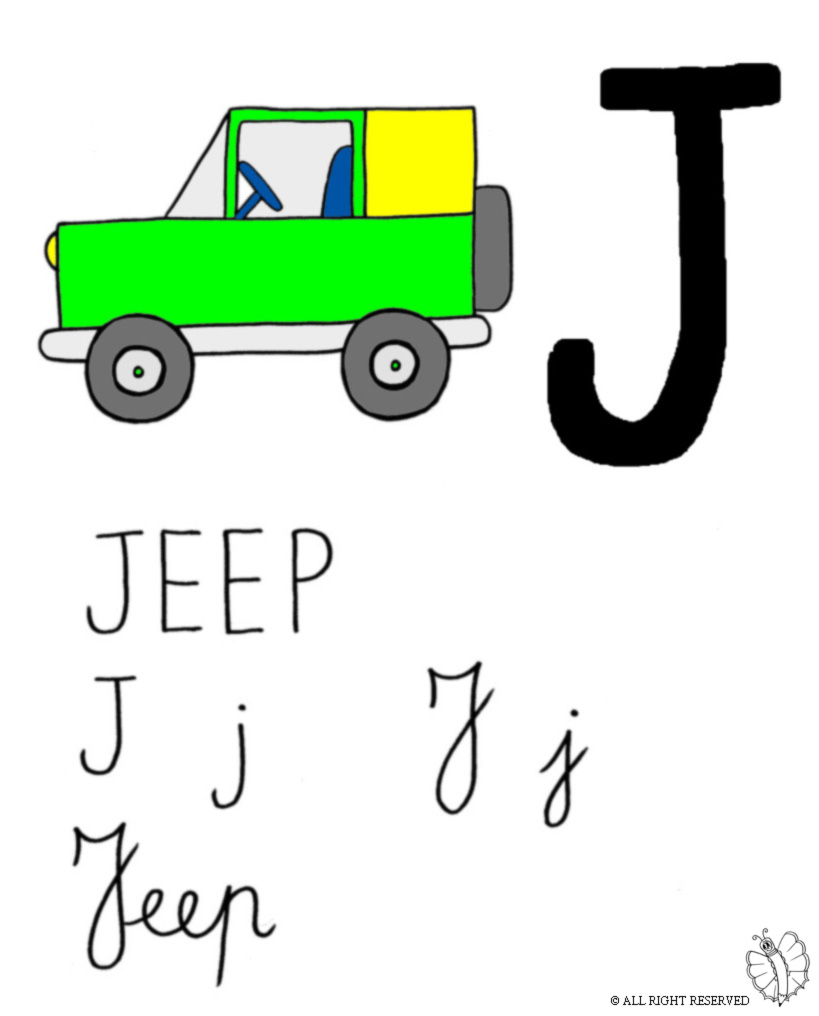 disegno di Lettera J di Jeep a colori