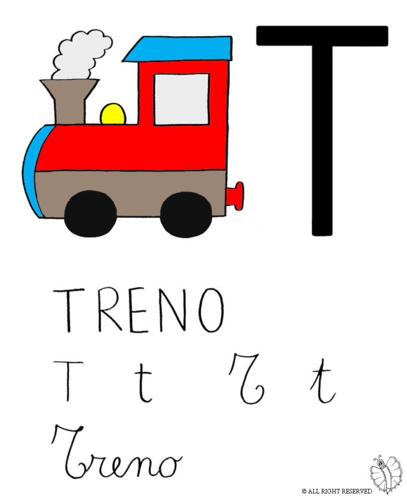 disegno di Lettera T di Treno a colori