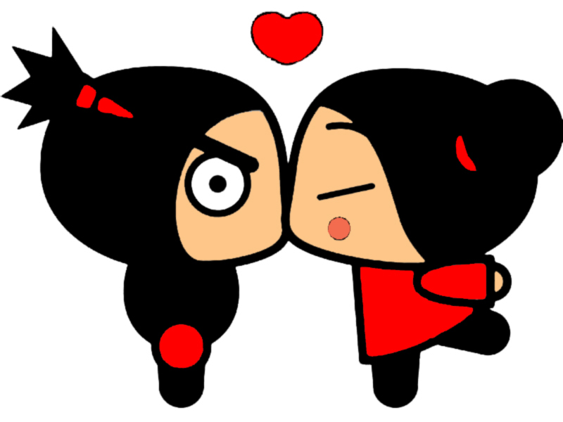 disegno di Bacio di Pucca e Garu a colori