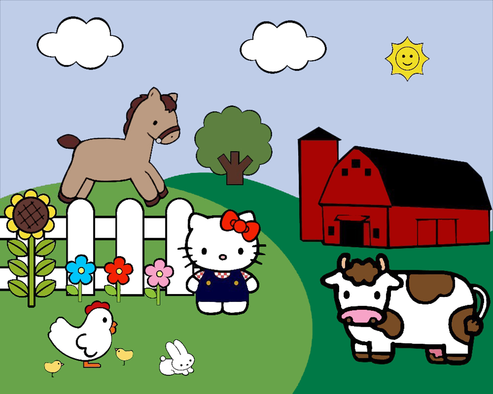 disegno di Hello Kitty nella Fattoria a colori