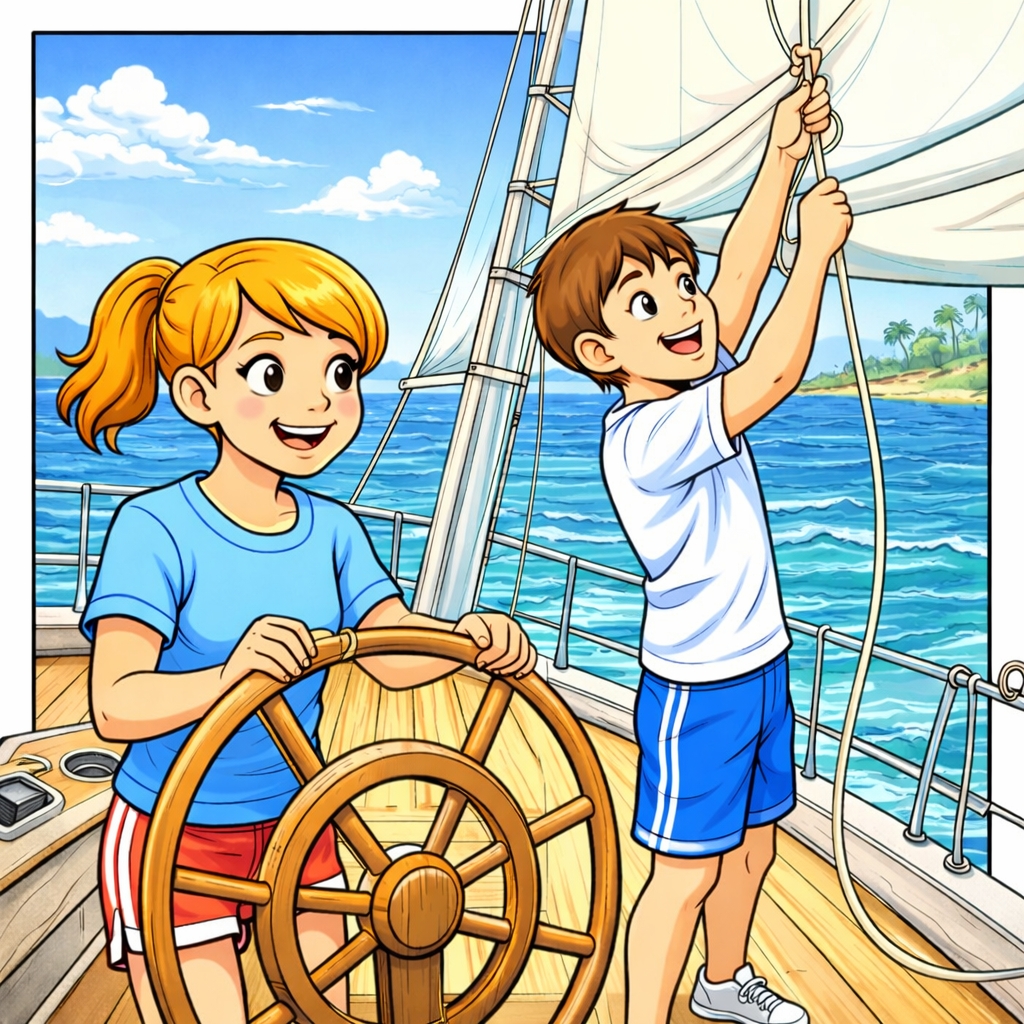 disegno di Coppia in Barca a Vela  a colori