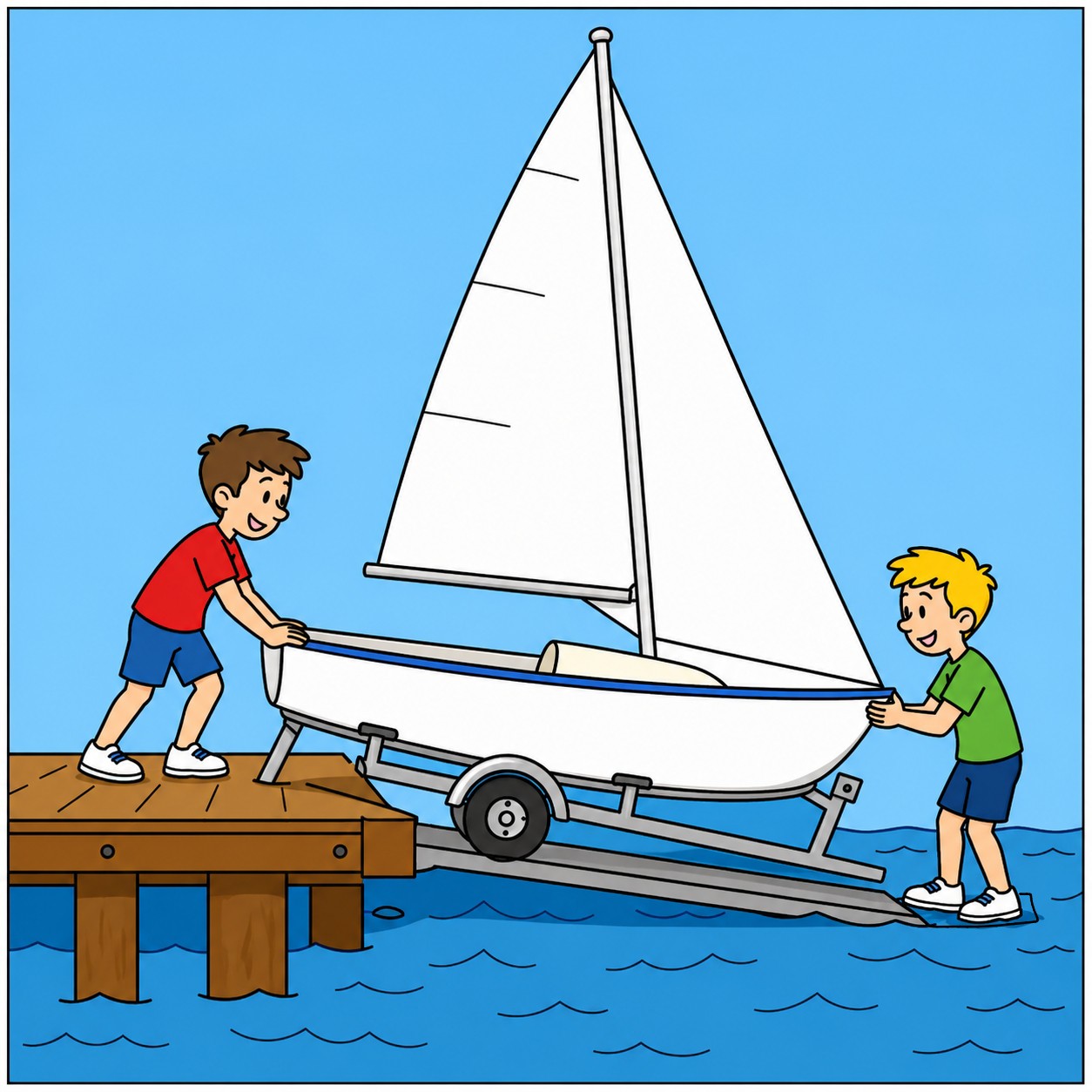 disegno di Messa in Acqua Barca a Vela a colori