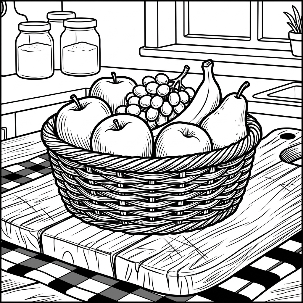 disegno di Cesto di Frutta sulla Tavola  da colorare