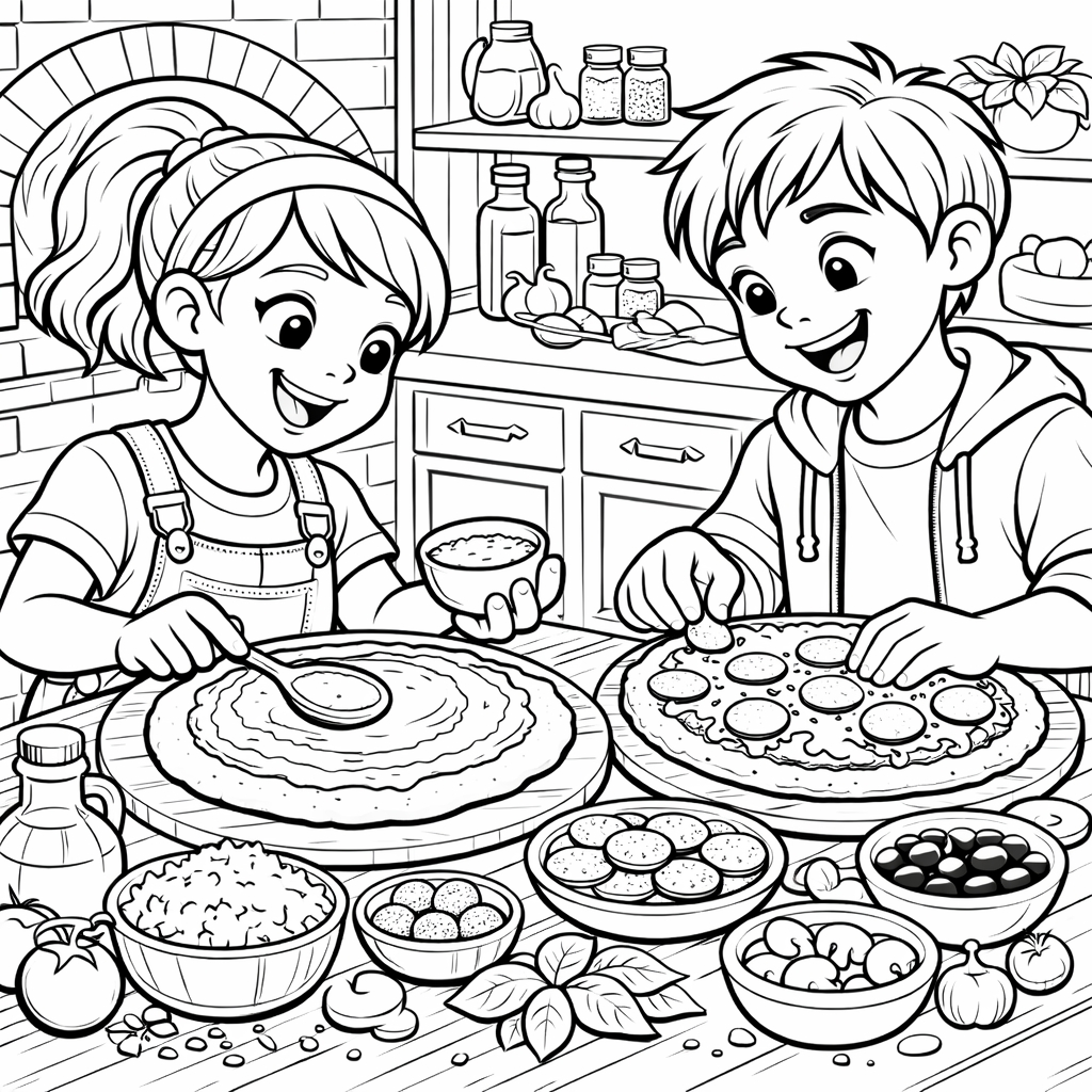 disegno di Coppia che Prepara Pizze da colorare