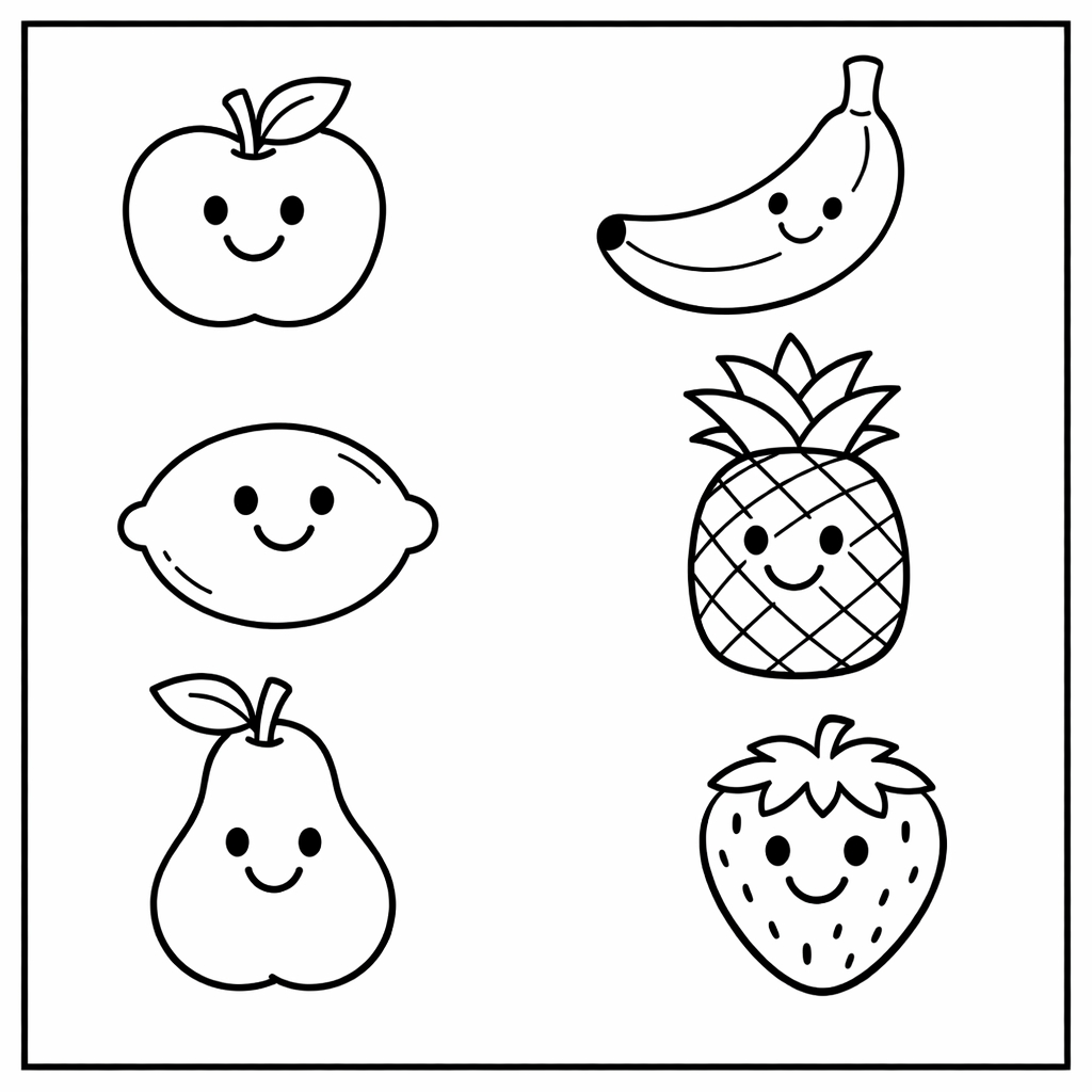 disegno di Frutti con Faccine da colorare