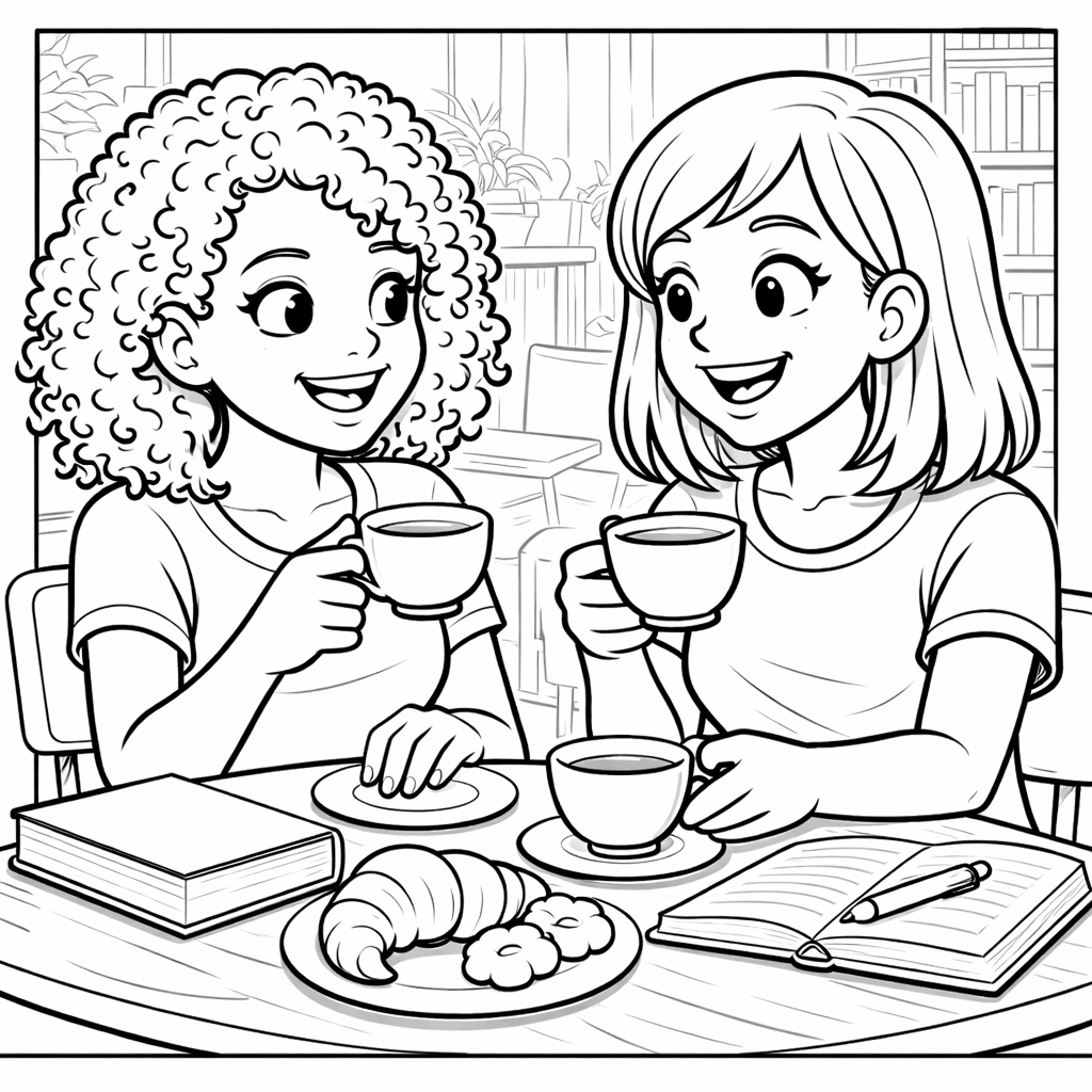 disegno di Ragazze che Prendono Té  da colorare