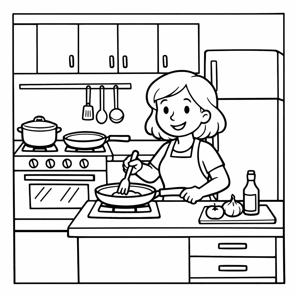 disegno di Signora che Cucina da colorare