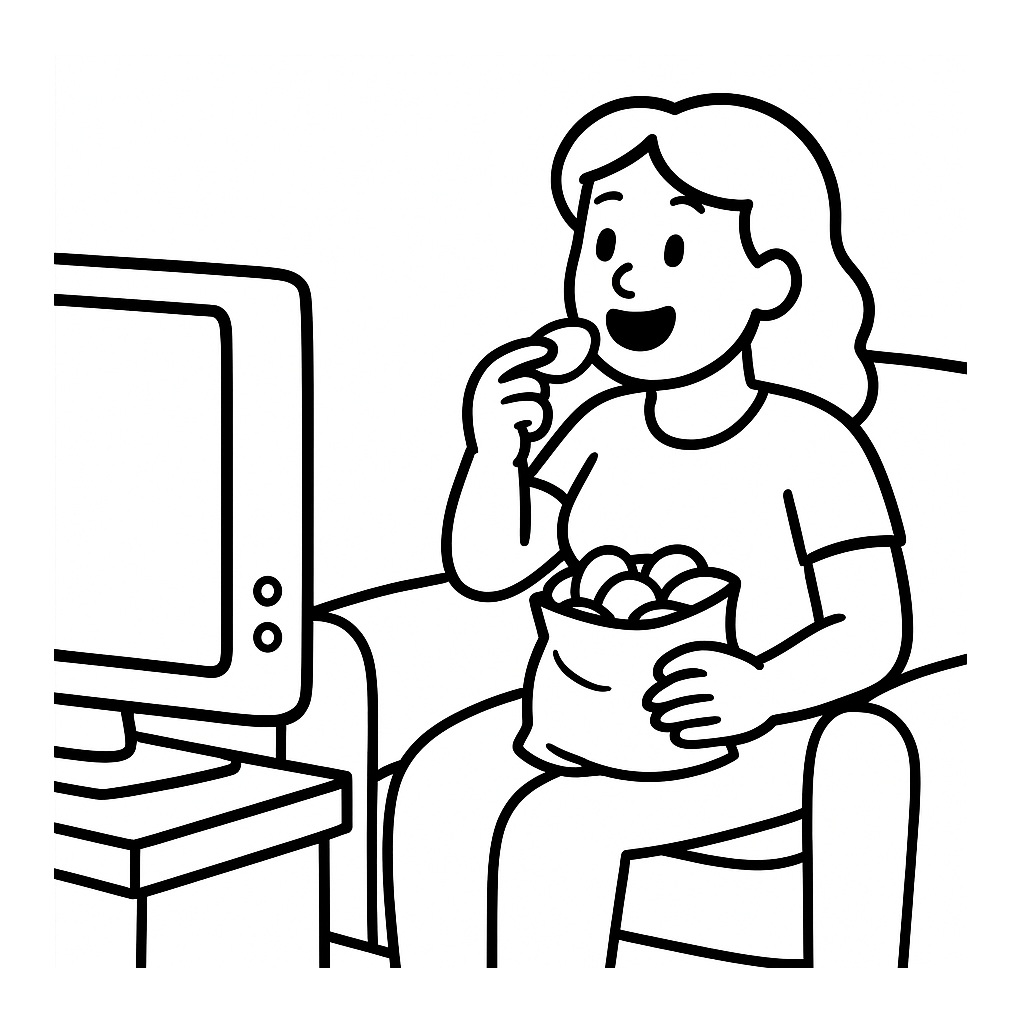 disegno di Signora che mangia Patatine  da colorare