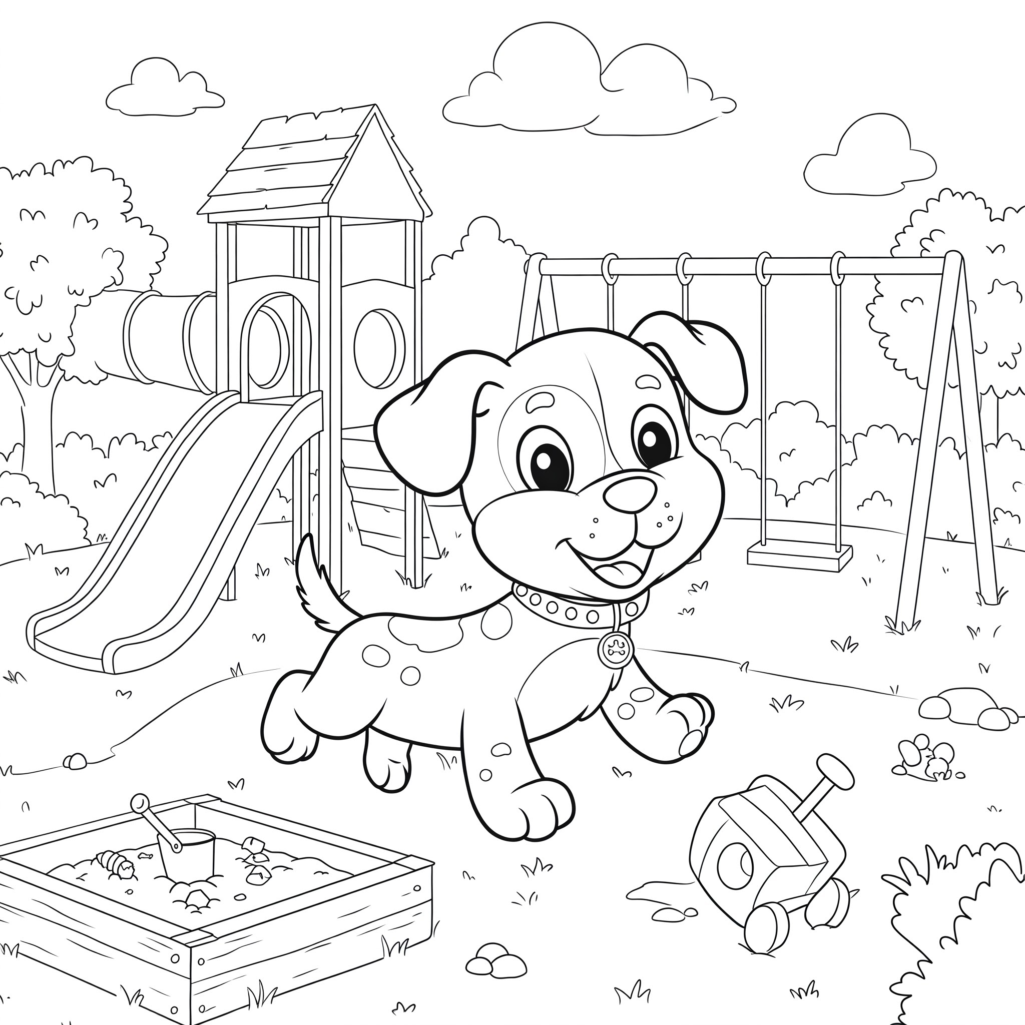 disegno di Cucciolo di Cane in Parco Giochi da colorare