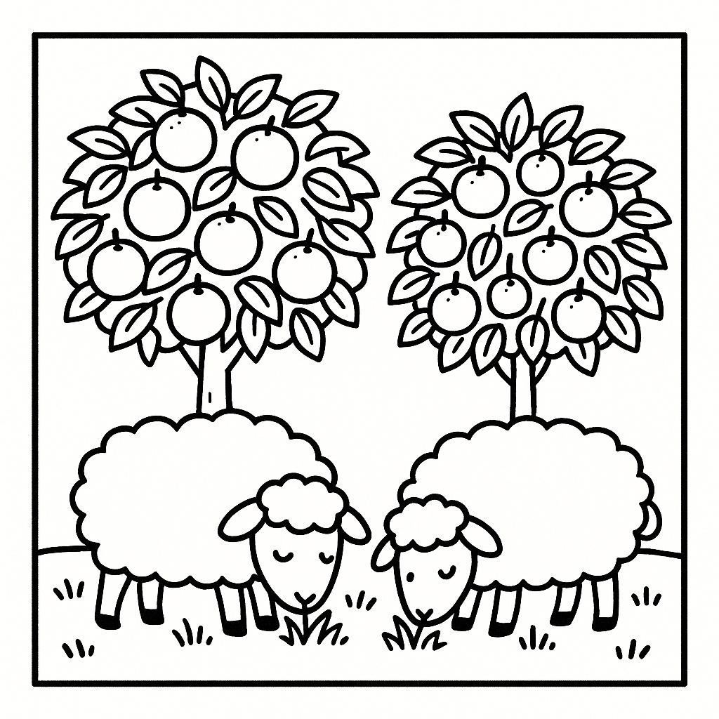 disegno di Pecore con Alberi di Mele da colorare