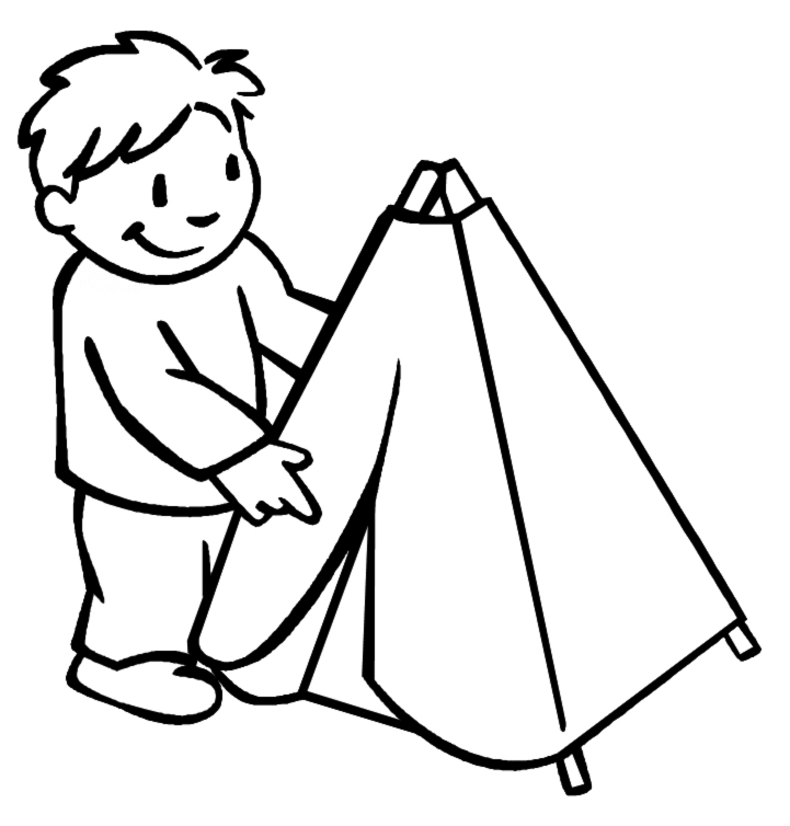 disegno di Bambino con Tenda da colorare