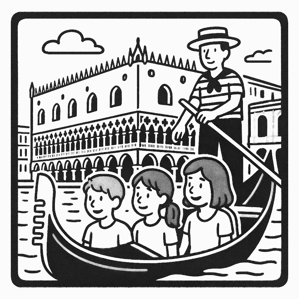 disegno di Venezia Palazzo Ducale in Gondola da colorare