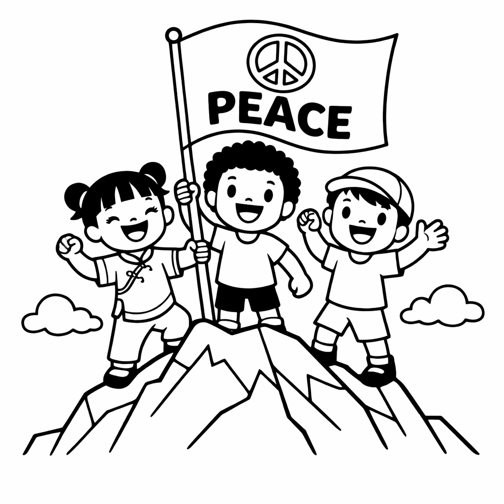 disegno di Bandiera della Pace in Cima alla Montagna  da colorare