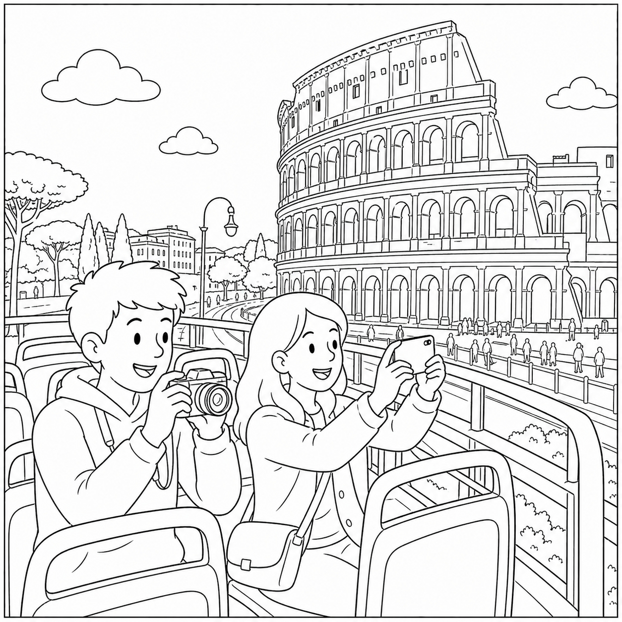 disegno di Gita in Bus al Colosseo  da colorare