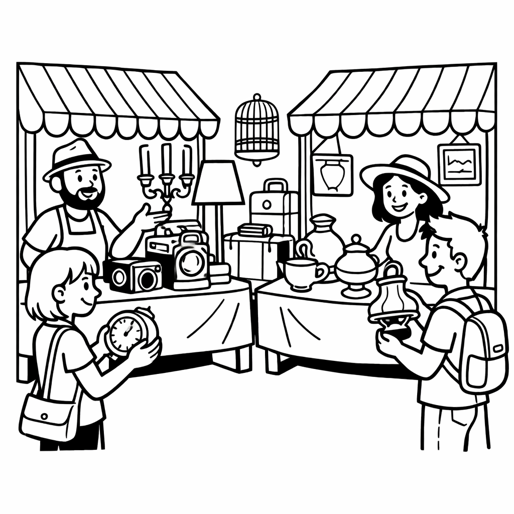 disegno di Mercatino di Antiquariato  da colorare