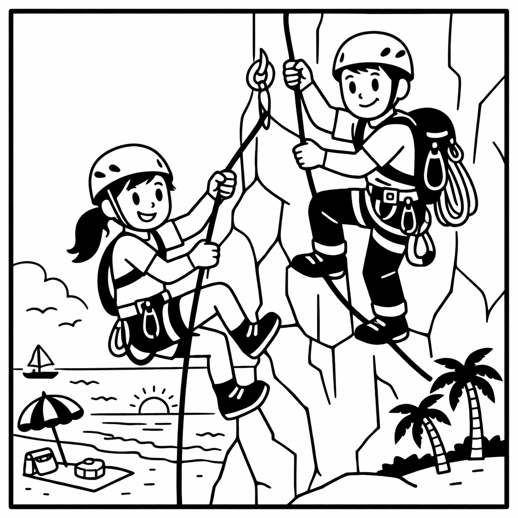 disegno di Ragazzi che Scalano una Scogliera da colorare
