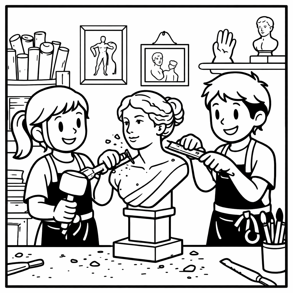 disegno di Ragazzi Scultori  da colorare