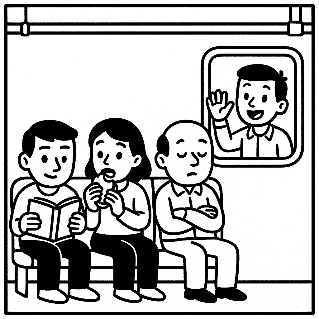 disegno di Seduti nel Vagone del Treno da colorare