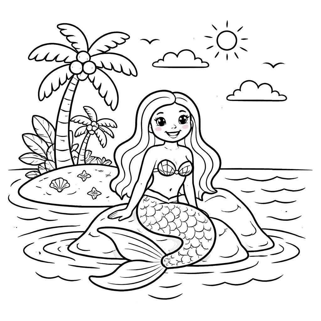 disegno di Sirena su Isola Deserta da colorare