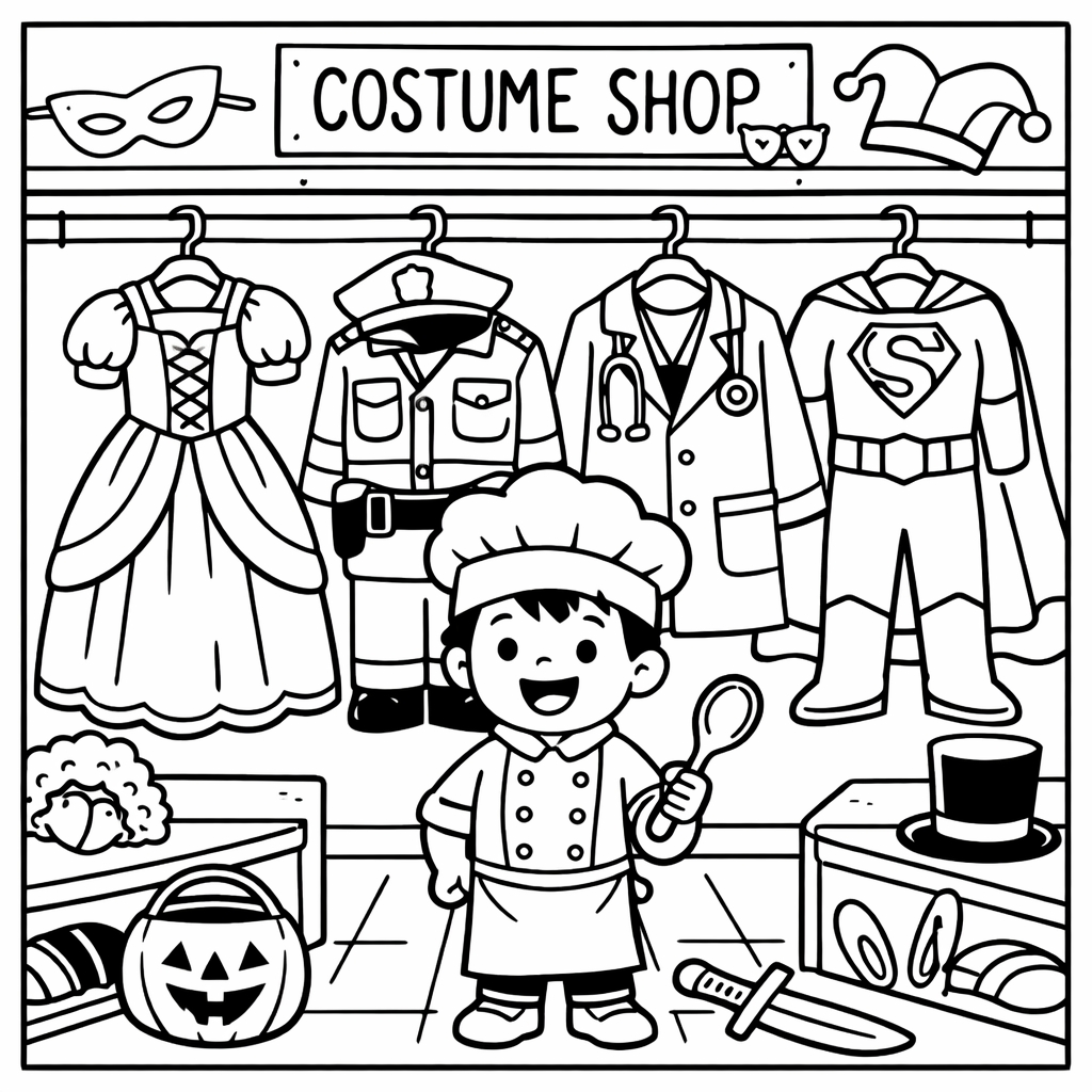 disegno di Negozio di vestiti di Carnevale  da colorare